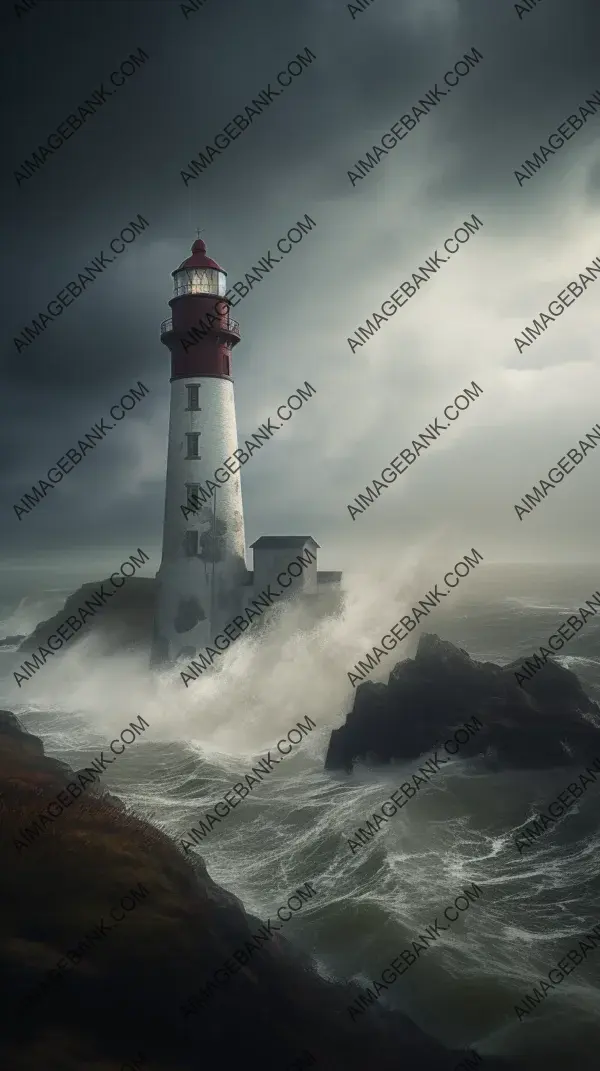 Stormy weather with a cliff-perched lighthouse