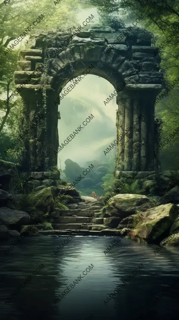 Gate of Transcendence: Old Stone Archway Made of Water Waves