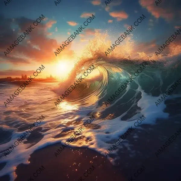 Mesmerizing Wave Crashing onto Beach at Sunset