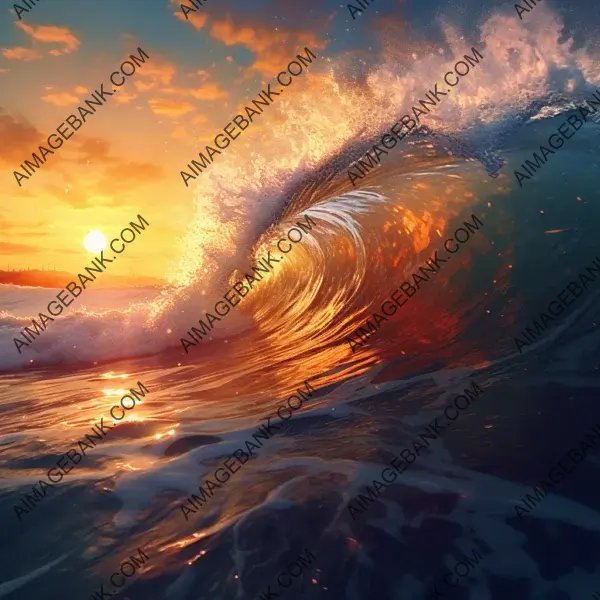 Stylish View: Sunset Wave Crashing on the Beach