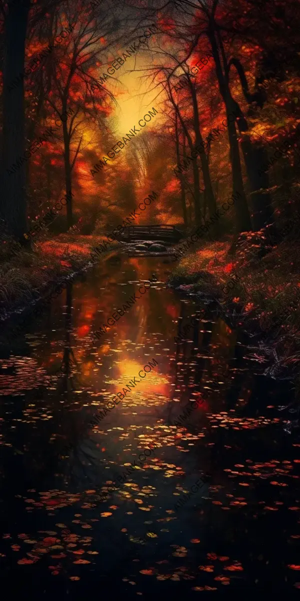 Colorful Autumn Night Forest Swamp