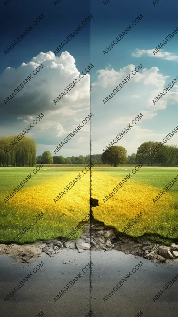 Sunny Showers: Superimposed Rain over a Captivatingly Lovely Day Landscape