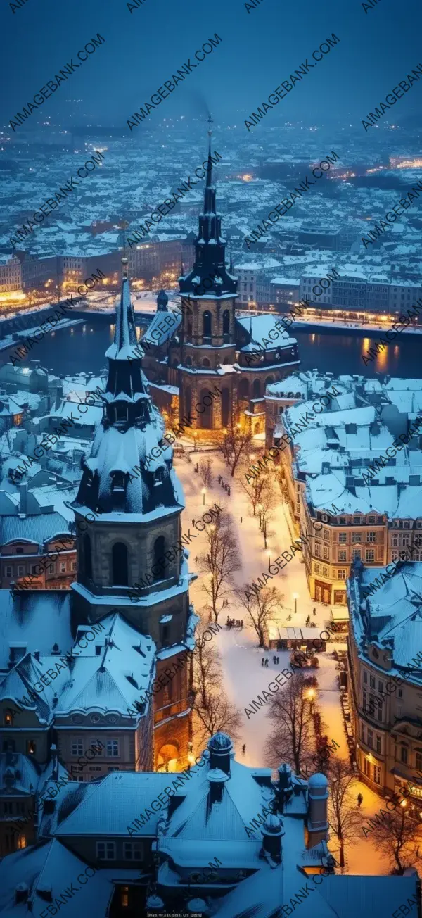 Snowy Winter Beauty: Captivating Aerial Photography of Prague