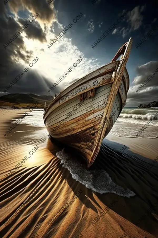 Decaying Wooden Boat on Shore