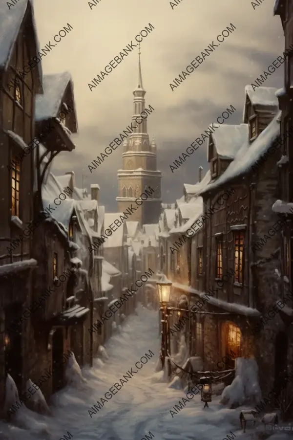 Old Cityscape Covered in Snow