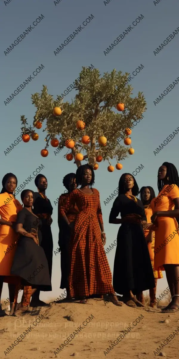 Wide-Angle Perspective: Dark-Skinned Black Women in a Group Shot