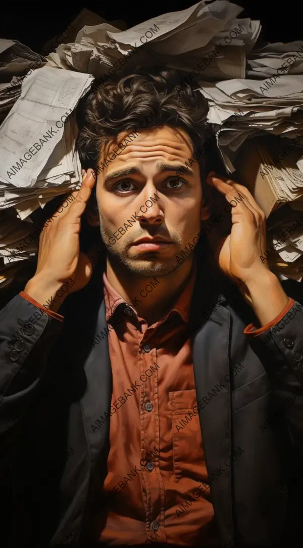 Overwhelmed by Paperwork: Exhausted Person with Papers