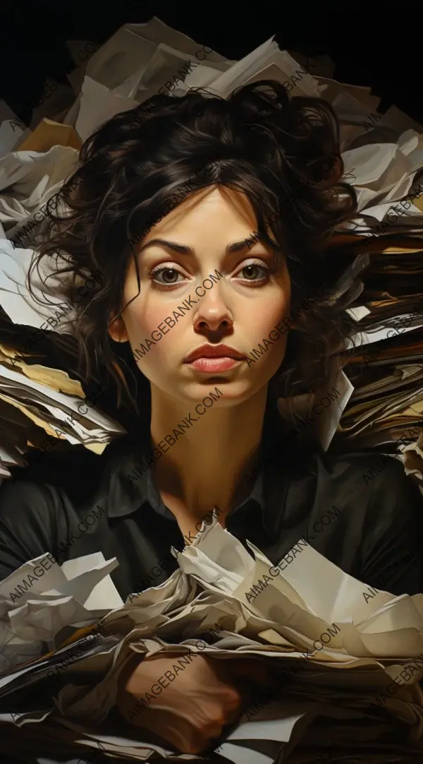 Exhausted Office Environment: Person with a Pile of Papers