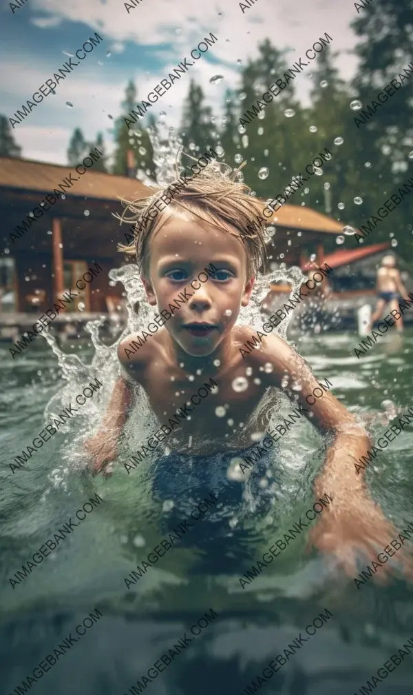 Norwegian Pool Style: Boy Enjoying a Swim