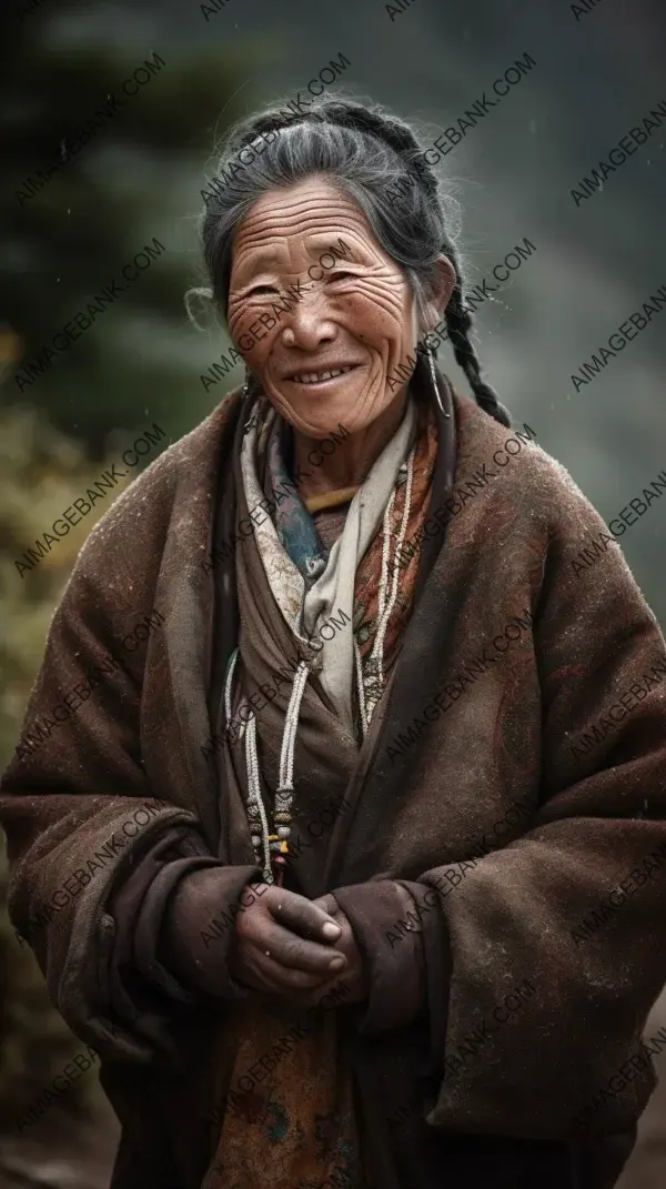 Graceful full-body depiction of a Tibetan-Chinese beauty, age 40 or so, in a relaxed state