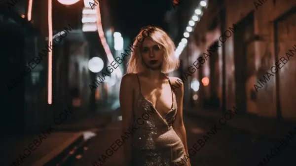 Captivating night dar scene: glamorous girl enchants in a cocktail dress