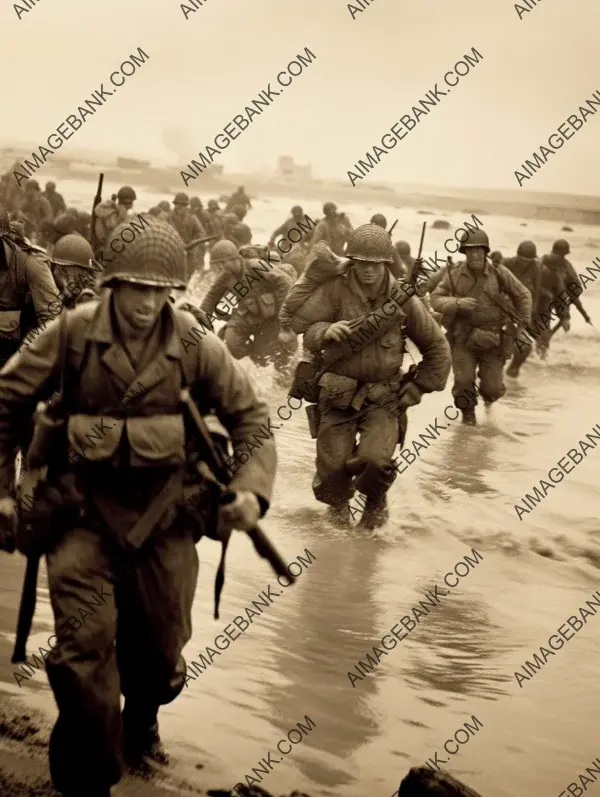 Normandy Beach: Soldiers Storming D-Day