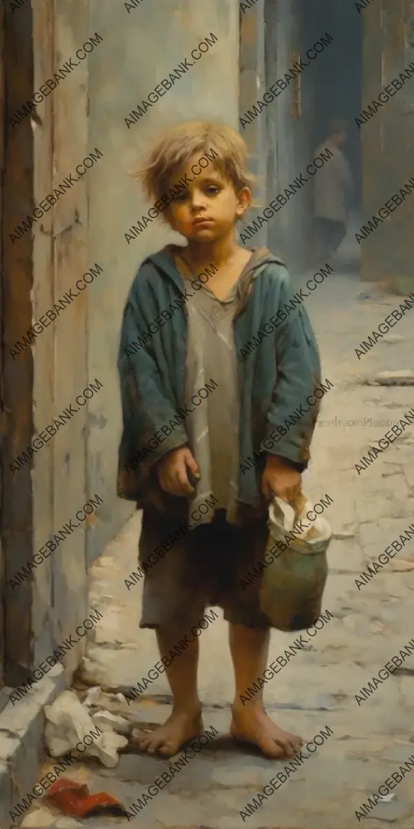 Artistic Depiction: Begging Child on the Street