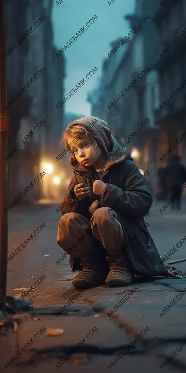 Artistic Street Scene: Crying Child Begging