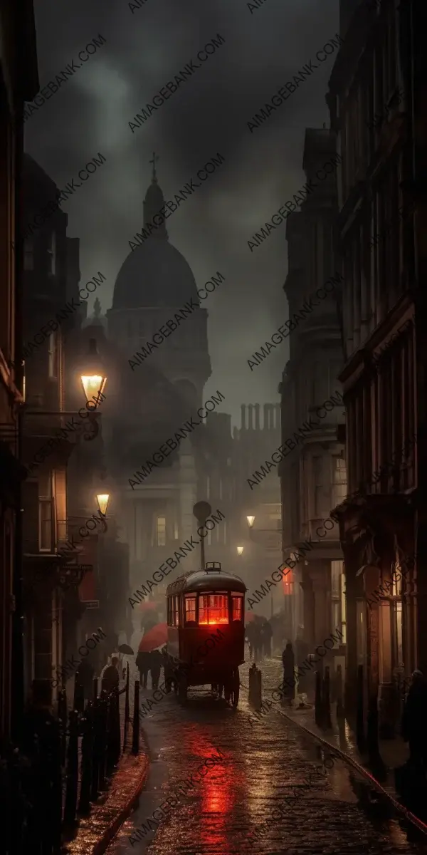 Gothic Vibes: Dark Rain and Fog in Dramatic Medieval London Photograph