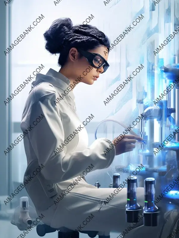 Inspiring female scientist: a side view of a young woman sitting in a chair