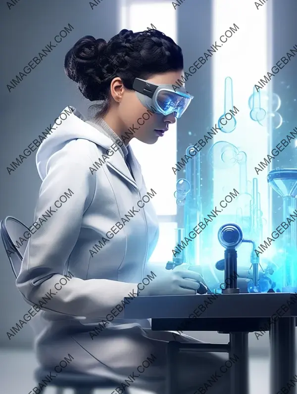 Inspiring vision: a side view of a young female scientist deep in thought while sitting in a chair