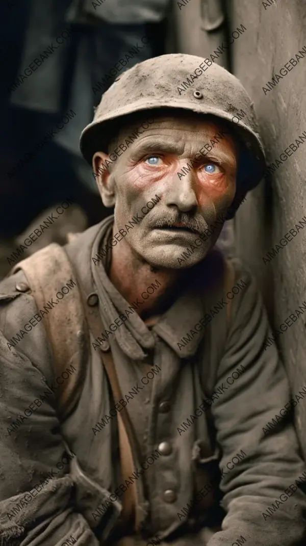 Echoes of War: A Soldier Huddled in the Trenches