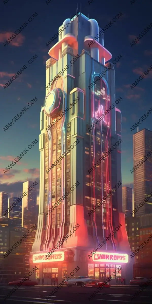 Cityscape of the Future with Jukebox Skyscraper