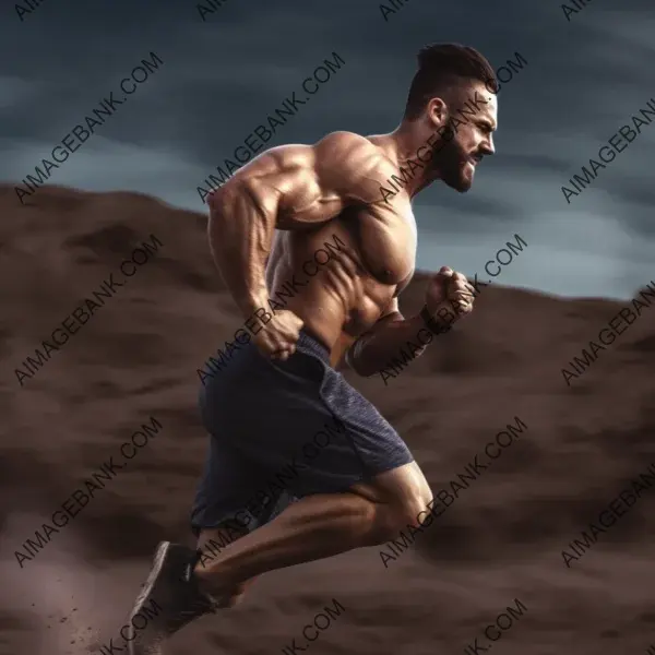 Muscular Man Running in Profile View