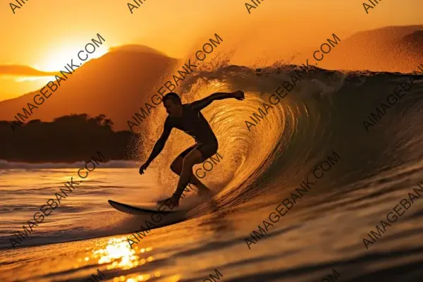 Dynamic Wave Rider: Surfer Catching the Sunlit Wave