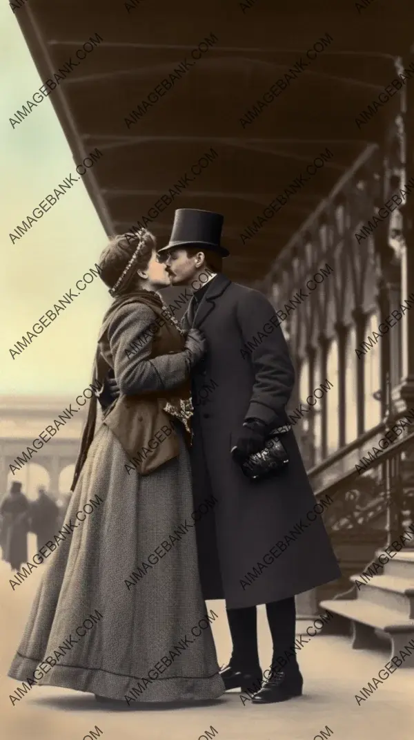 1800s beautiful couple kissing in vintage photo