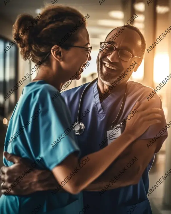 Cheerful nurse in a blue uniform photographed