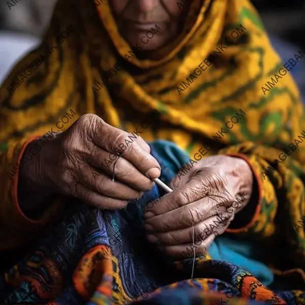 Intricate details of a luxury jogging pullover worn by a Pakistani seamstress