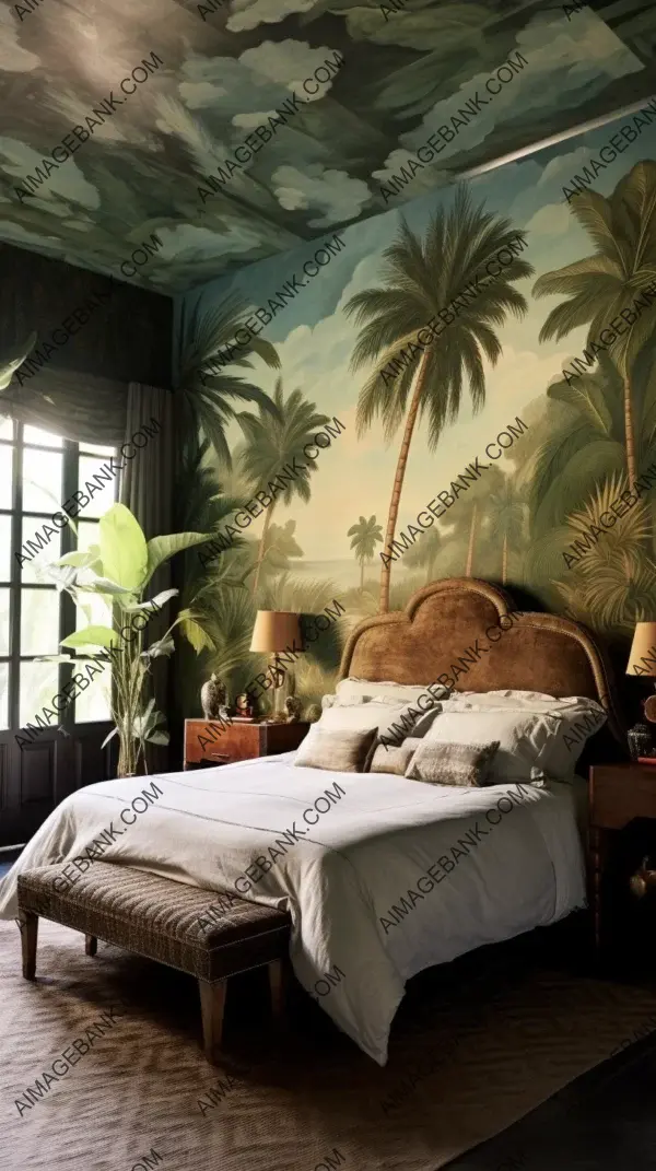 Palm-inspired murals transforming a master suite into an eclectic oasis