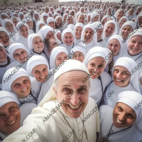 Gopro selfie of Pope Francis with 300 nuns gathered in a group