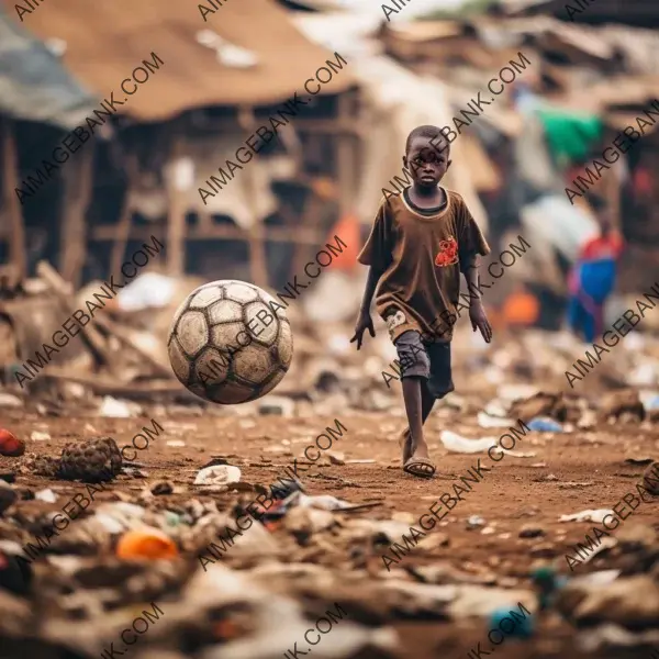 Finding Beauty in Simplicity: Boy Playing Soccer Amidst Garbage