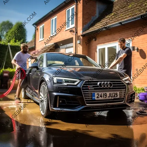 Reviving the gleam: Realistic photograph capturing a man&#8217;s car-washing routine