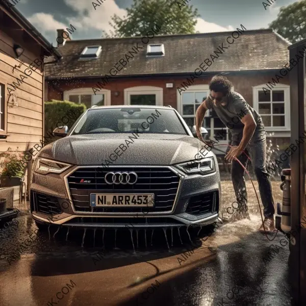 Mastery in motion: Realistic photograph capturing a man&#8217;s car-washing prowess