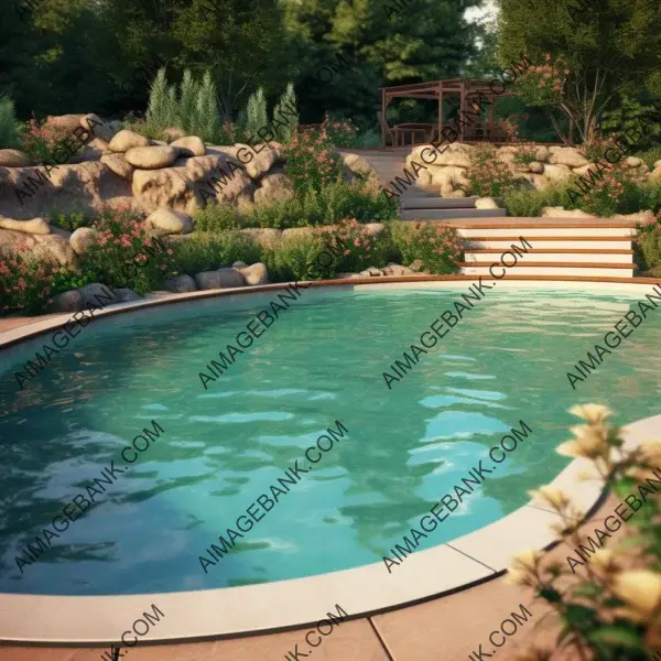 Poolside tranquility: Hyper-realistic view of an in-ground pool