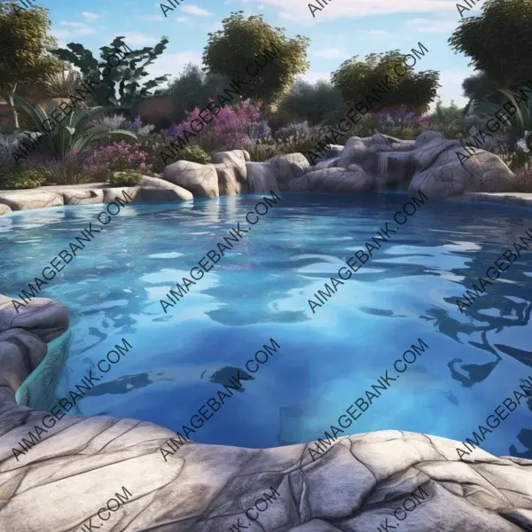 Immersive relaxation: Hyper-realistic side view of an in-ground pool