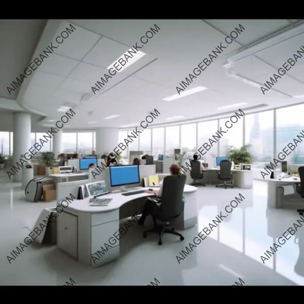 Productivity in style: Office scene in a luxurious computer-filled building