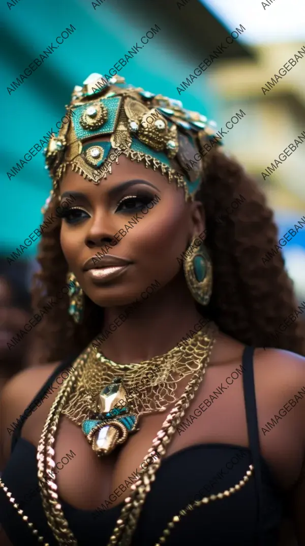 Brazilian carnival parade queen flaunting her full-body costume