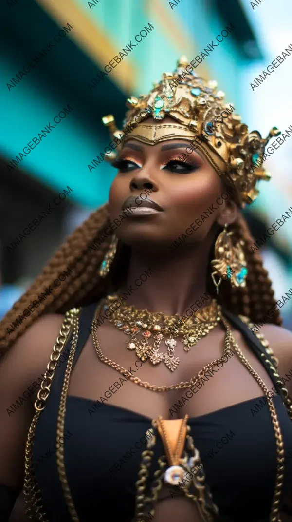 Stunning Brazilian carnival parade queen showcasing her intricate costume