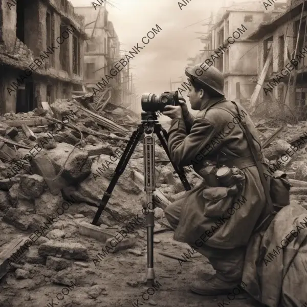 Black and white photograph of a Latino war correspondent, tired and covered in dust