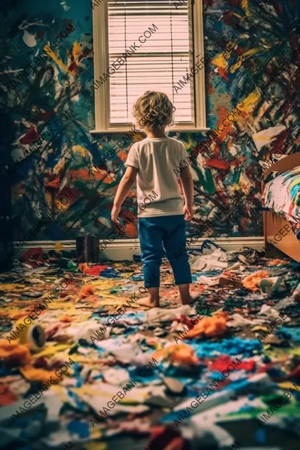 Colorful chaos: little kid and his messy art