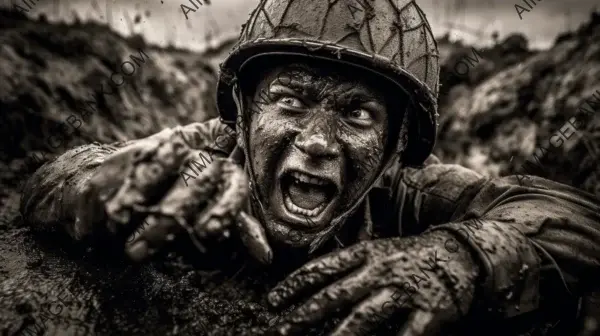 Powerful photo of a terrified and exhausted soldier