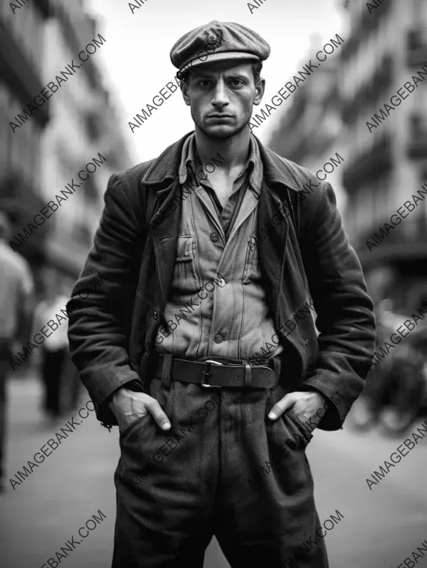 French resistance fighter with rolled-up sleeves and a smug expression