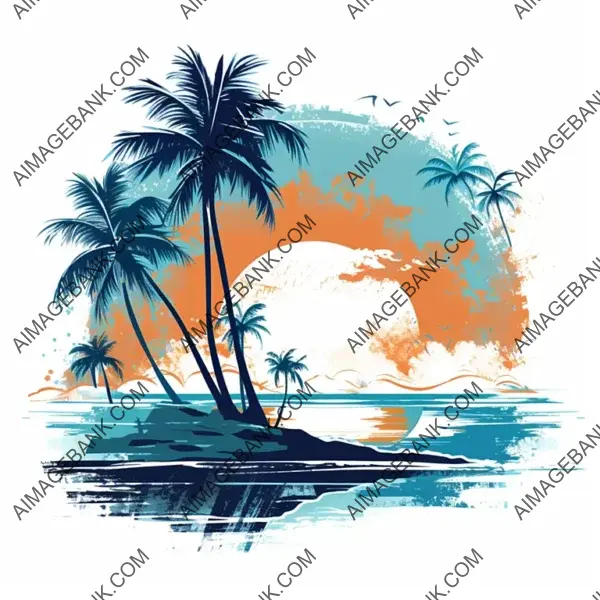 Create a serene beach experience through a stencil representation logo.