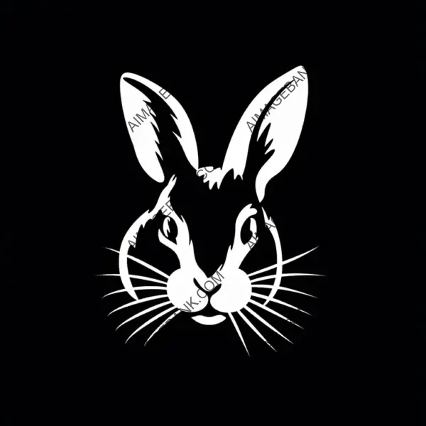 Whimsical Retro Charm: 1950 Bunny Sideways Logo in Striking Black and White.