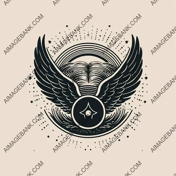 Angelic Symmetry in Monochrome: A Line-Art Vector Logo with Elegance.