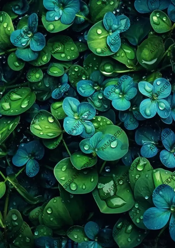 Stunning black and green background embellished with water droplets on plants