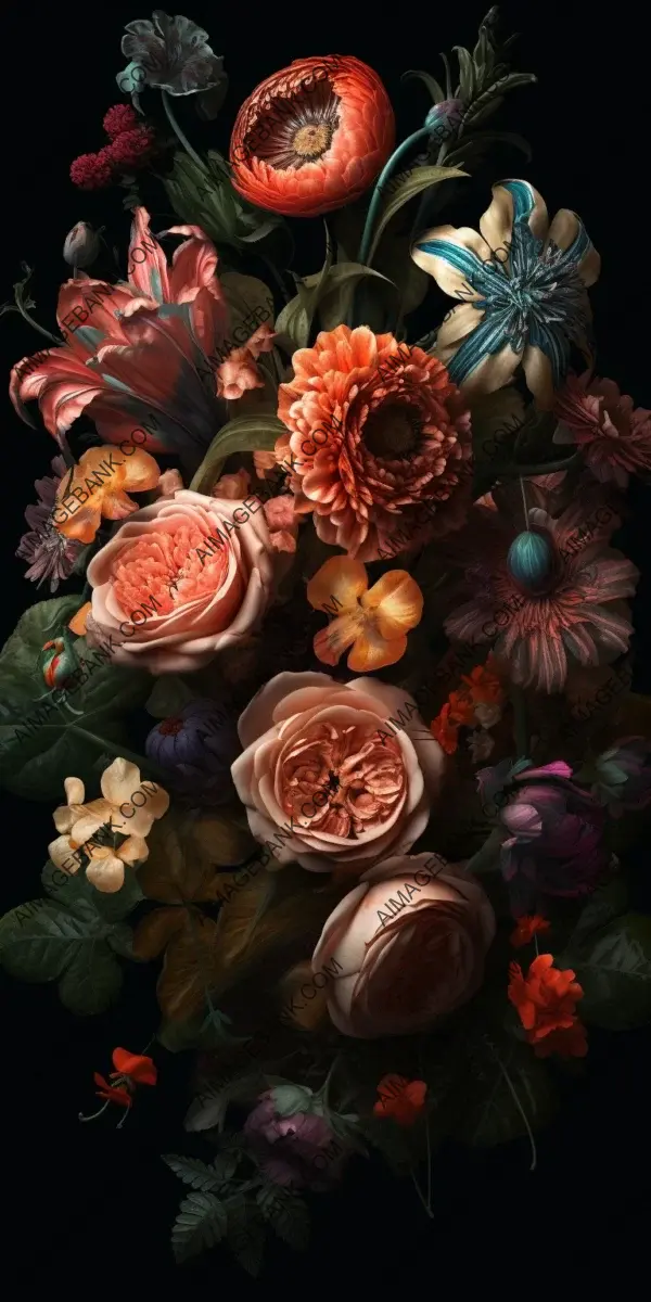 Captivating Contrasts: Flowers Arranged in Black by a Creative Digital Illustrator