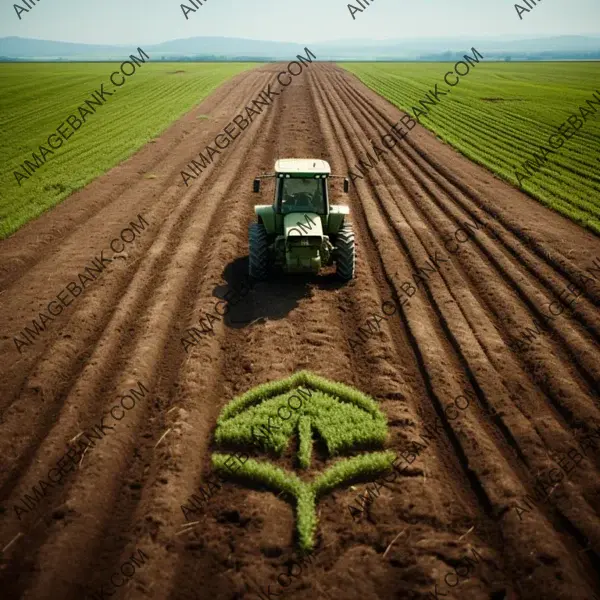 Serene Aerial View: Lush Field and Solitary Tractor