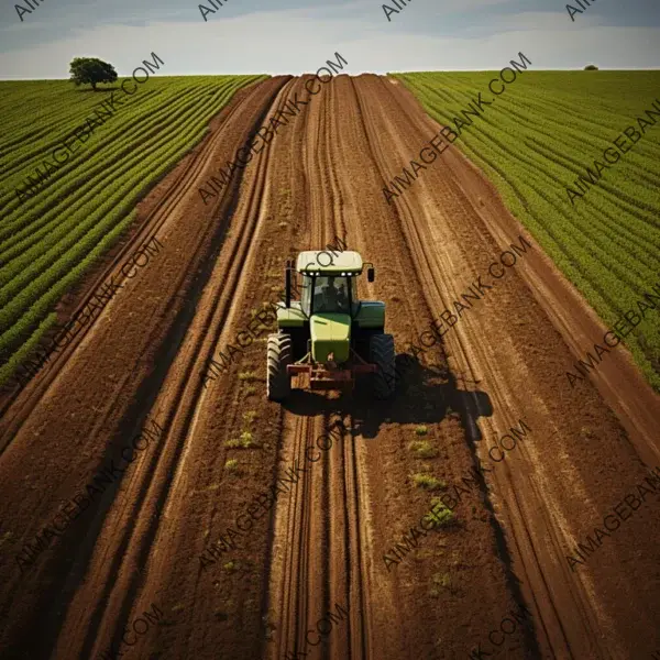 Capturing Serenity: Aerial View of Lush Field and Solitary Tractor