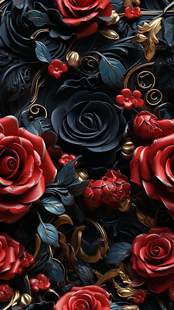 Dark Red Roses with Gold Leaf Edges Flourish